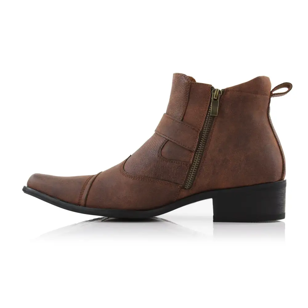 Faux-Leather Embossed Pointed-Toe Chelsea Boots