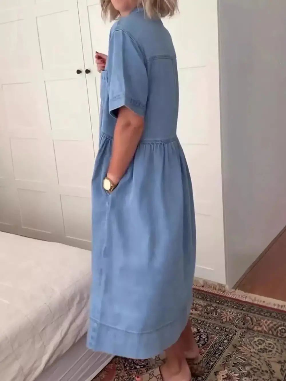 Denim Button Front Midi Dress