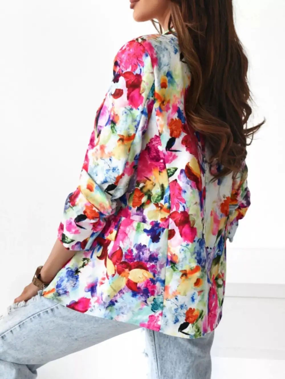 Open-Front Floral-Print Blazer