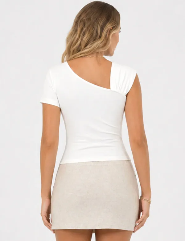 Irregular One Shoulder Short Sleeves Top