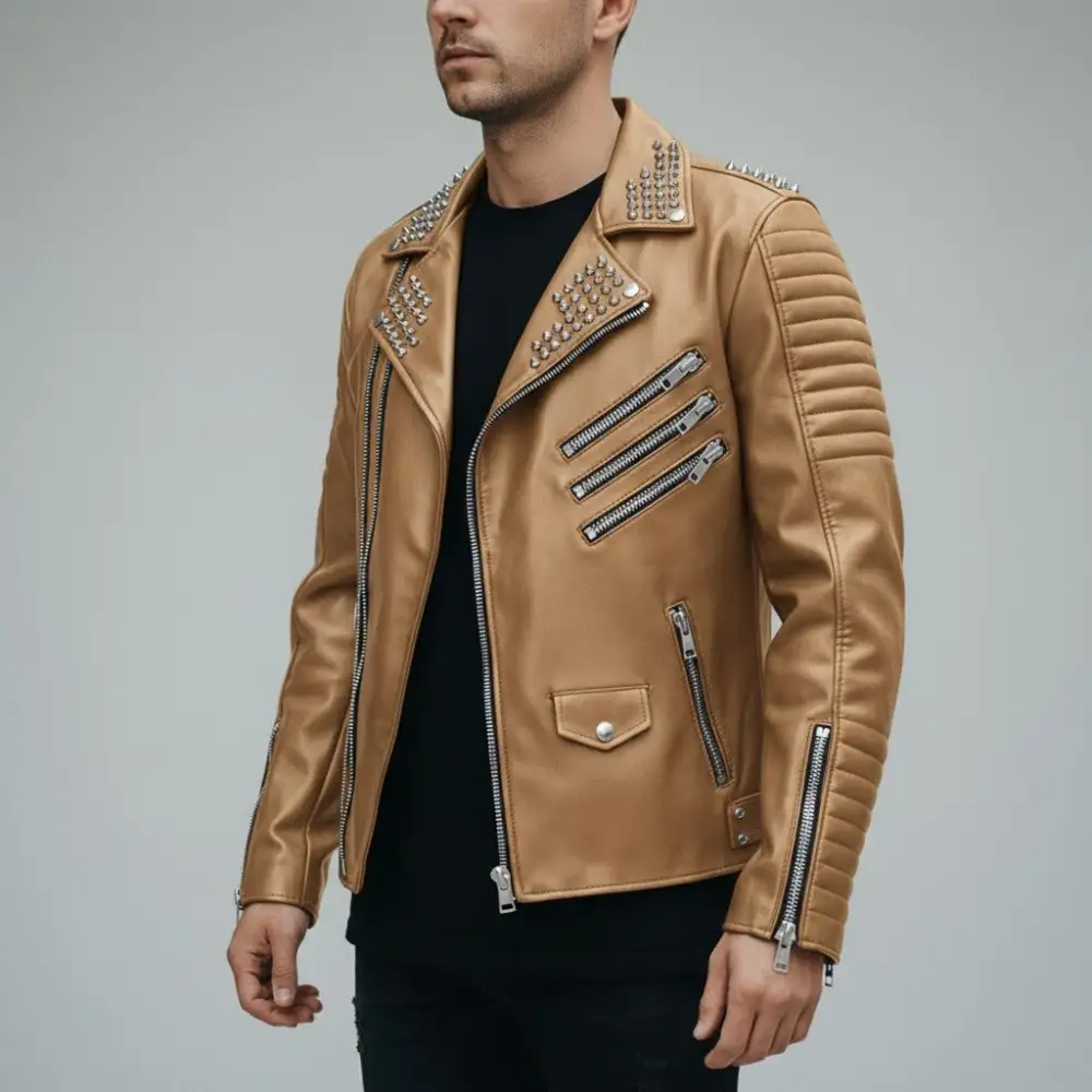 Lambskin Biker Motorcycle Studded Jacket