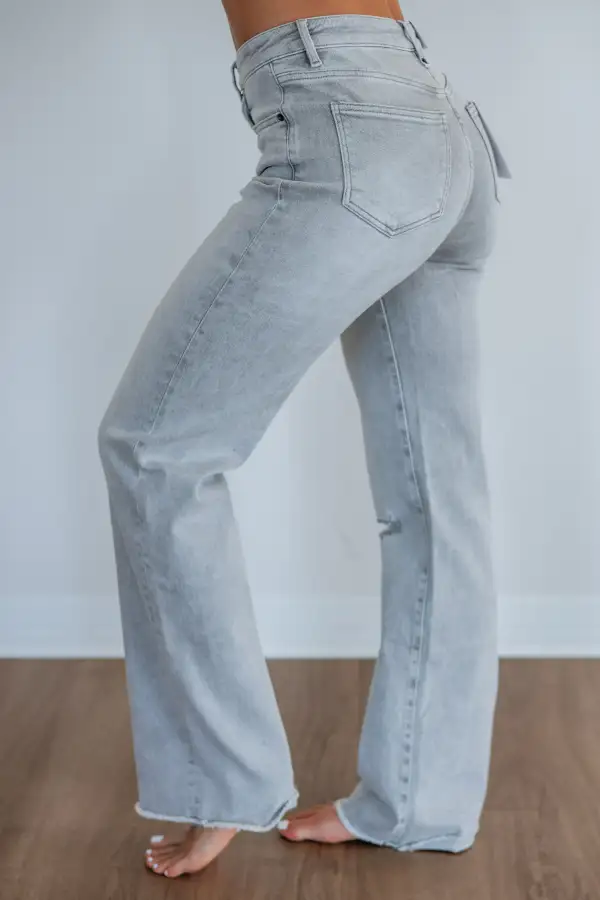 Women's High Rise Wide Leg Raw Hem Jeans