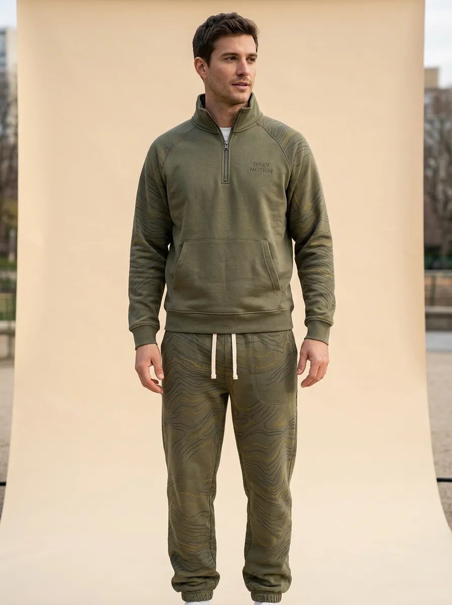 Men's Casual Topographic Pattern Print Jogger Set