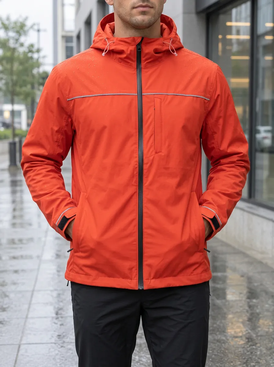 Men's Sport Orange Waterproof Hooded Jacket