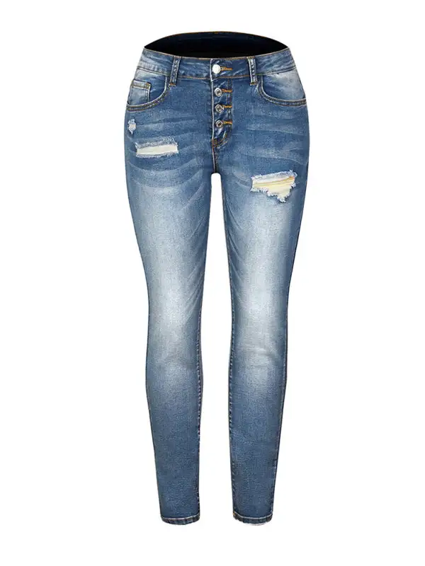 Denim Slim Ripped High Stretch Trousers Pants