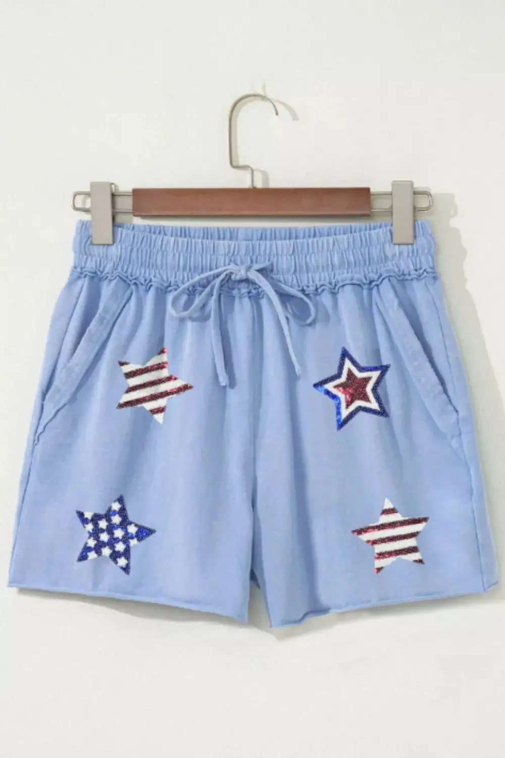 Sequin Star Print Drawstring Shorts