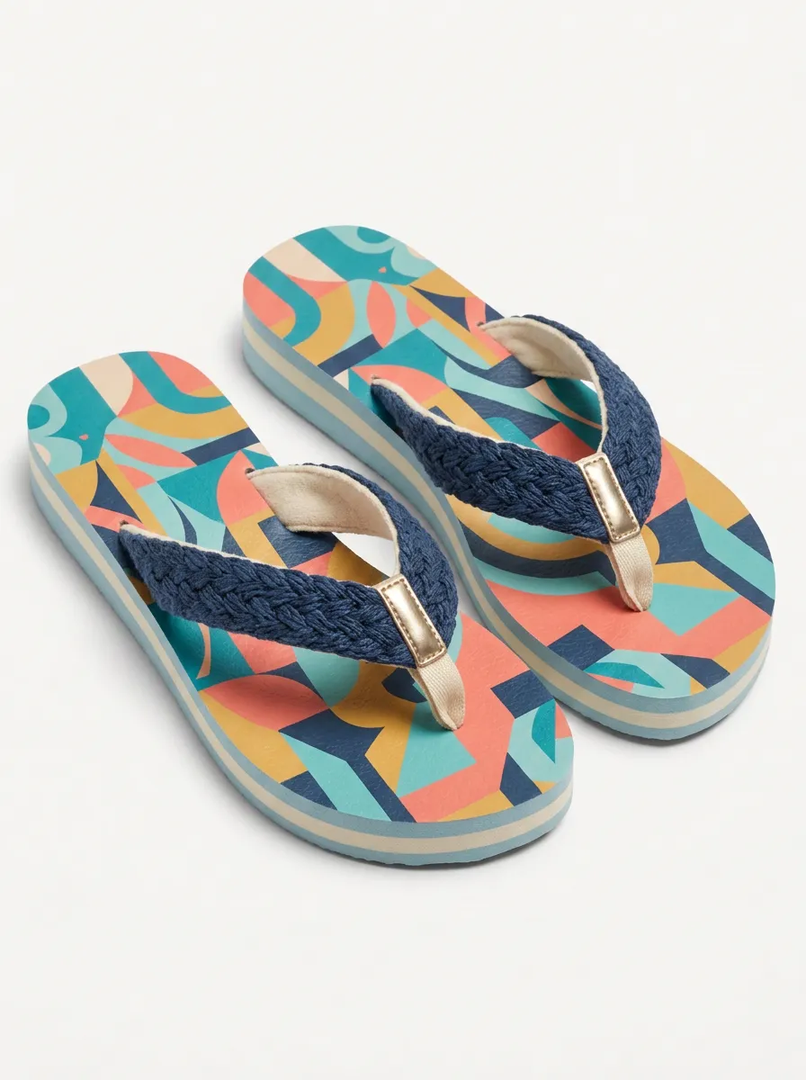 Summer Beach Women's Printed Flip Flops with Geometric Pattern