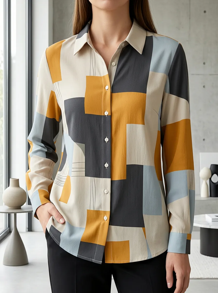 Women's Dynamic Abstract Geometric Colorblock Shirt