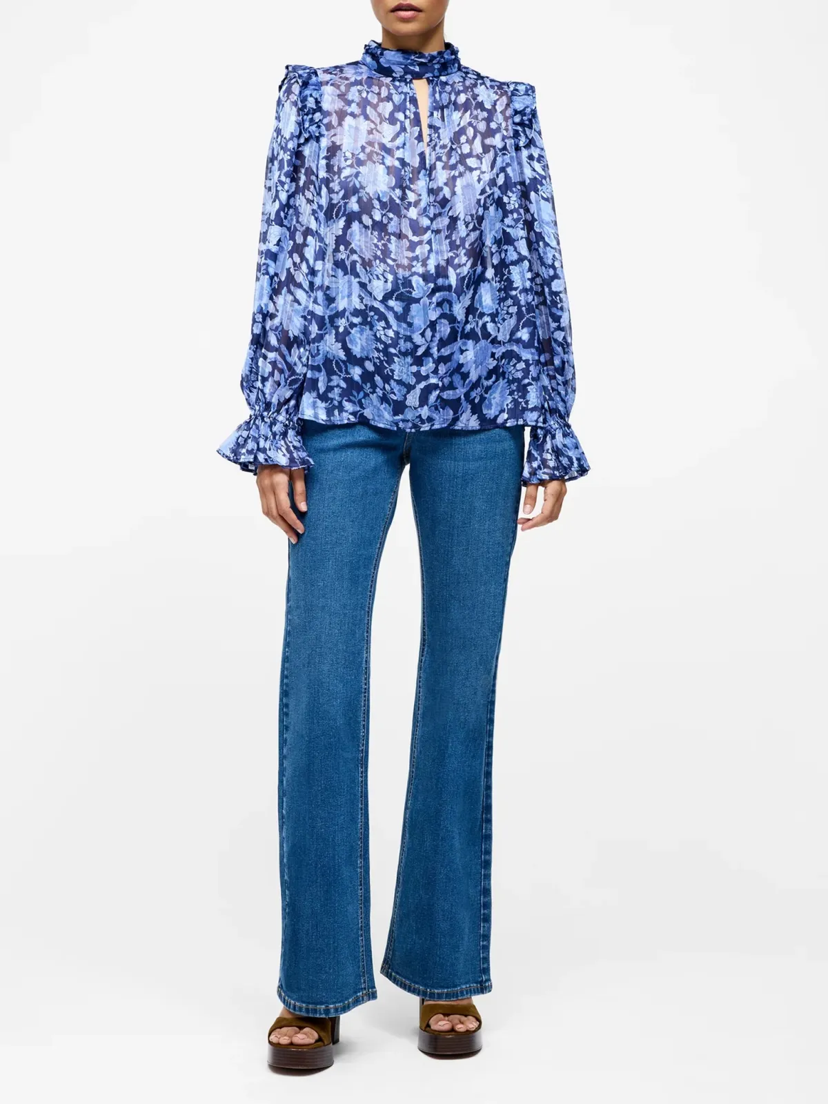High Neck Creative Breathable Floral Print Turtleneck Top