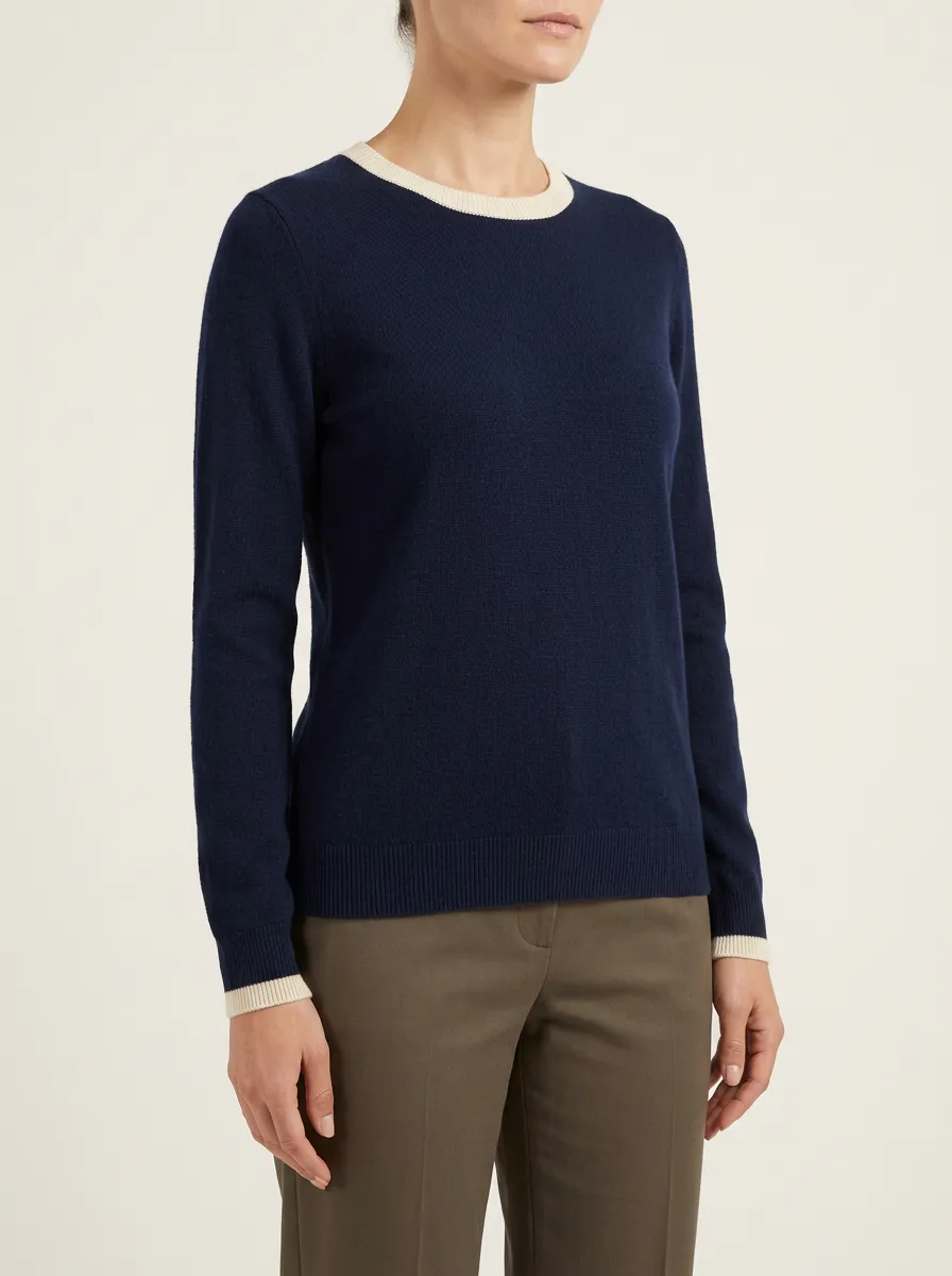 Women's Contrast Crew Neck Long Sleeve Sweater