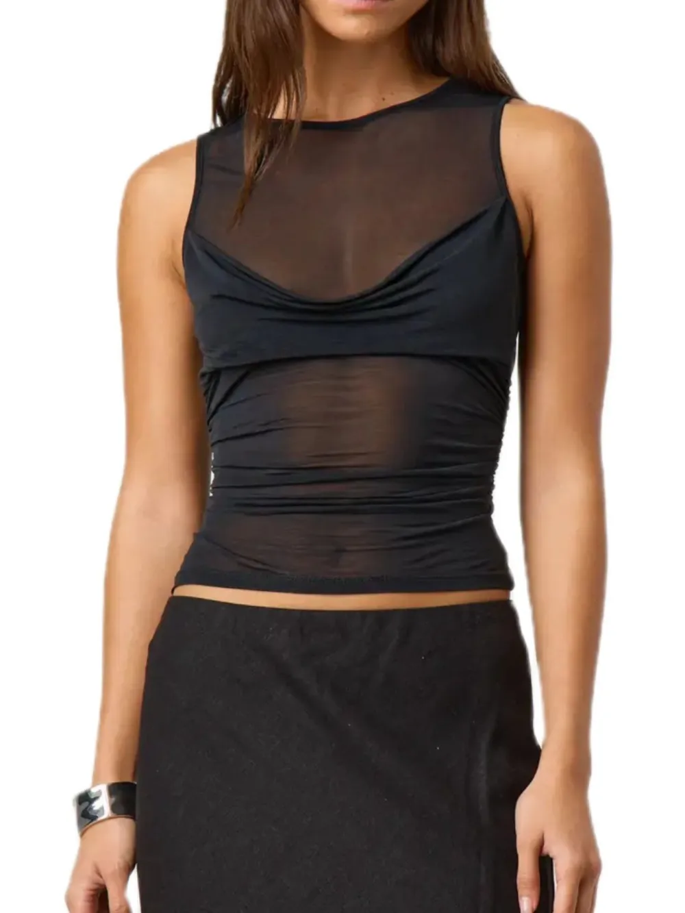 Round-Neck Ruched Tank Top