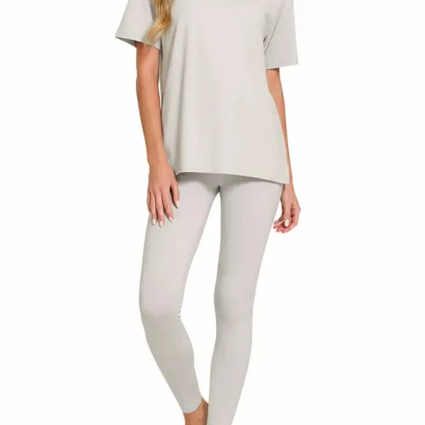 Textured Brushed Dty Microfiber Short Sleeve Top and Pants Loungewear Set