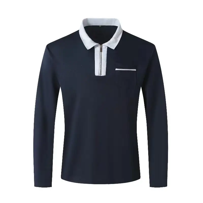 Stand Collar Chest Pocket Long Sleeve Polo Shirt