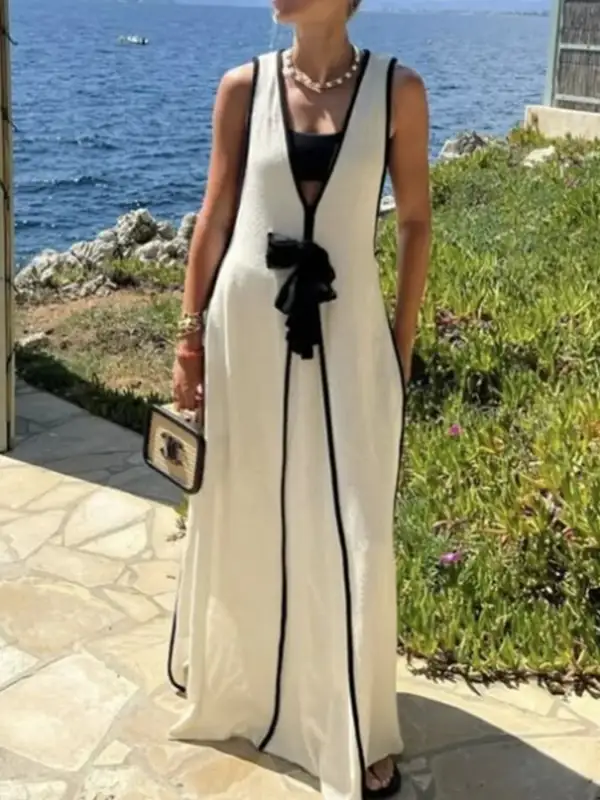 Contrast Knit Sleeveless Maxi Dress