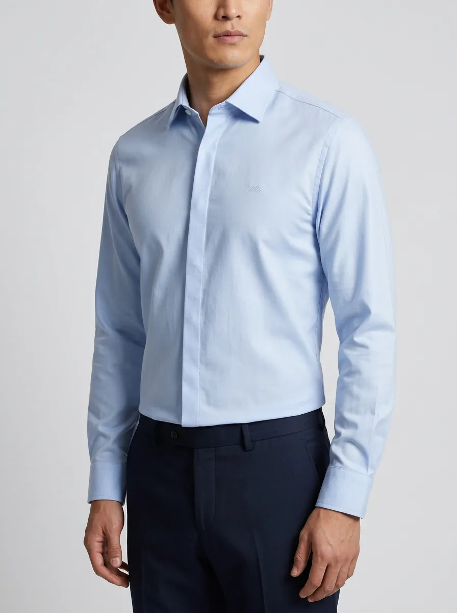 Men's Non-Iron Cotton  Logo Embroidered Dress Shirt