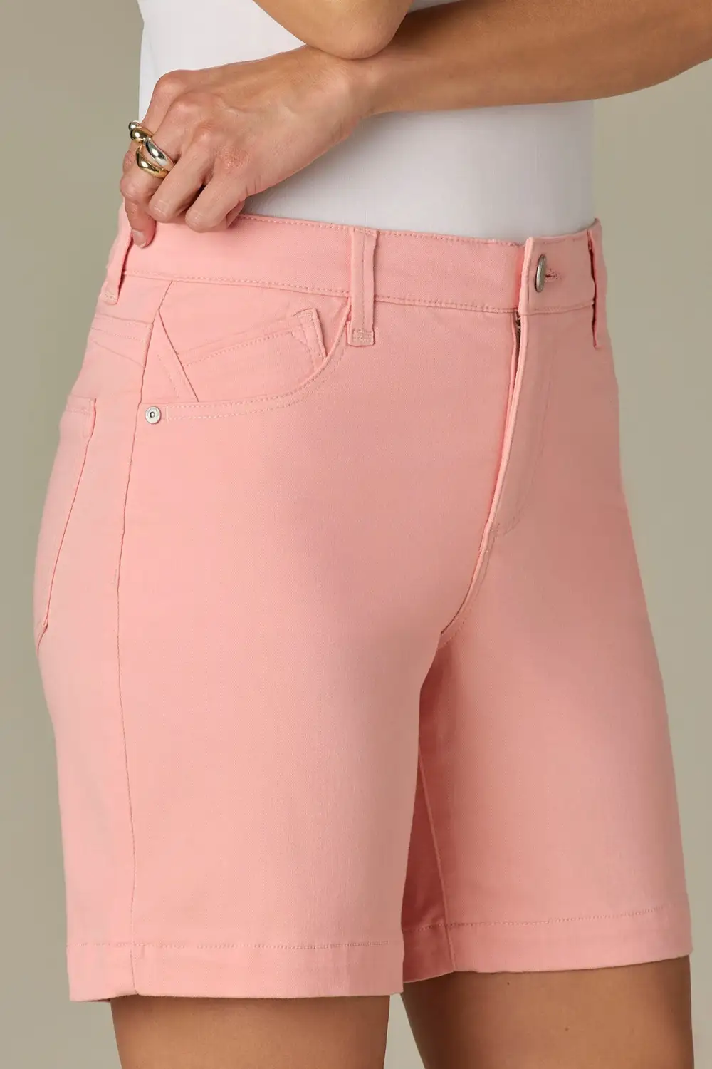 Mid Rise Stretch Petite Twill Shorts