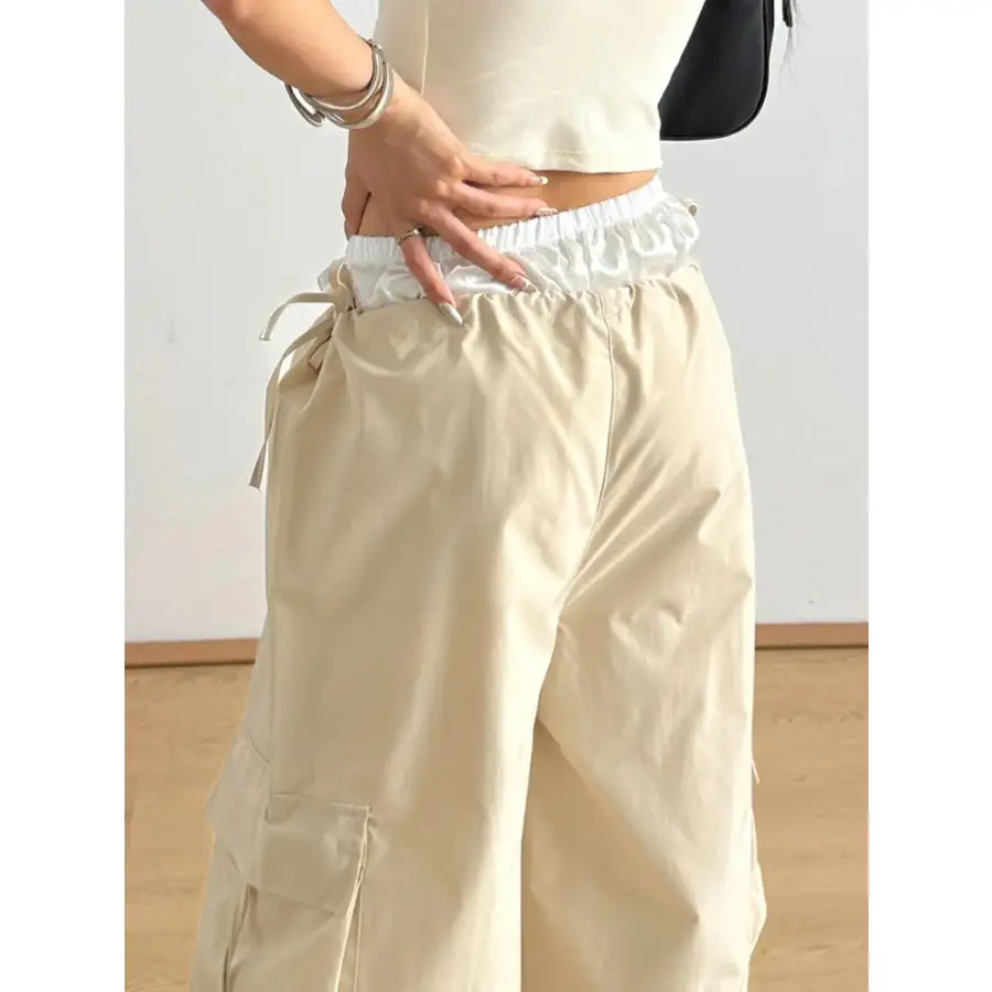 Cargo Wide Leg Pants with Bow Tie Details