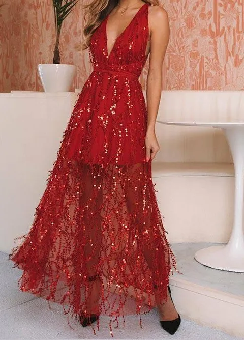 V Neck Prom Prom Maxi Dress