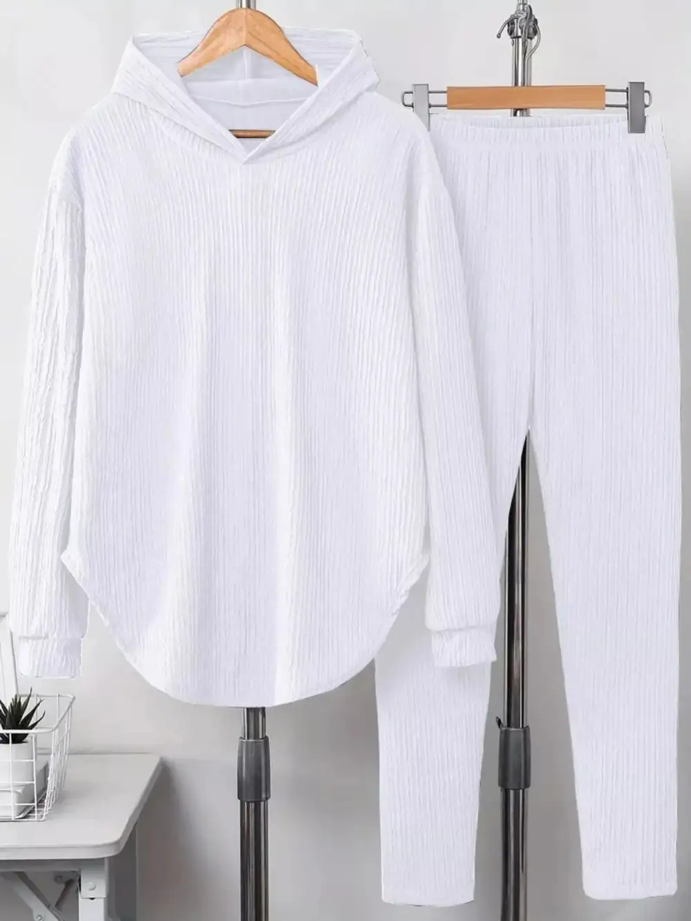 Textured Long Sleeve Hoodie and Pants Set