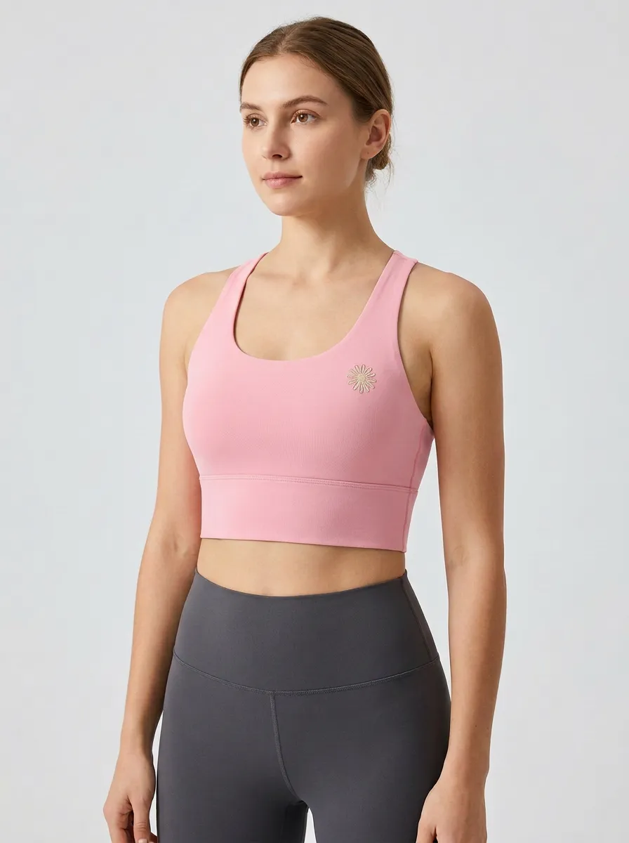 Women's Floral-Graphic Scoop-Neck Racerback Left-Chest Sports Bra