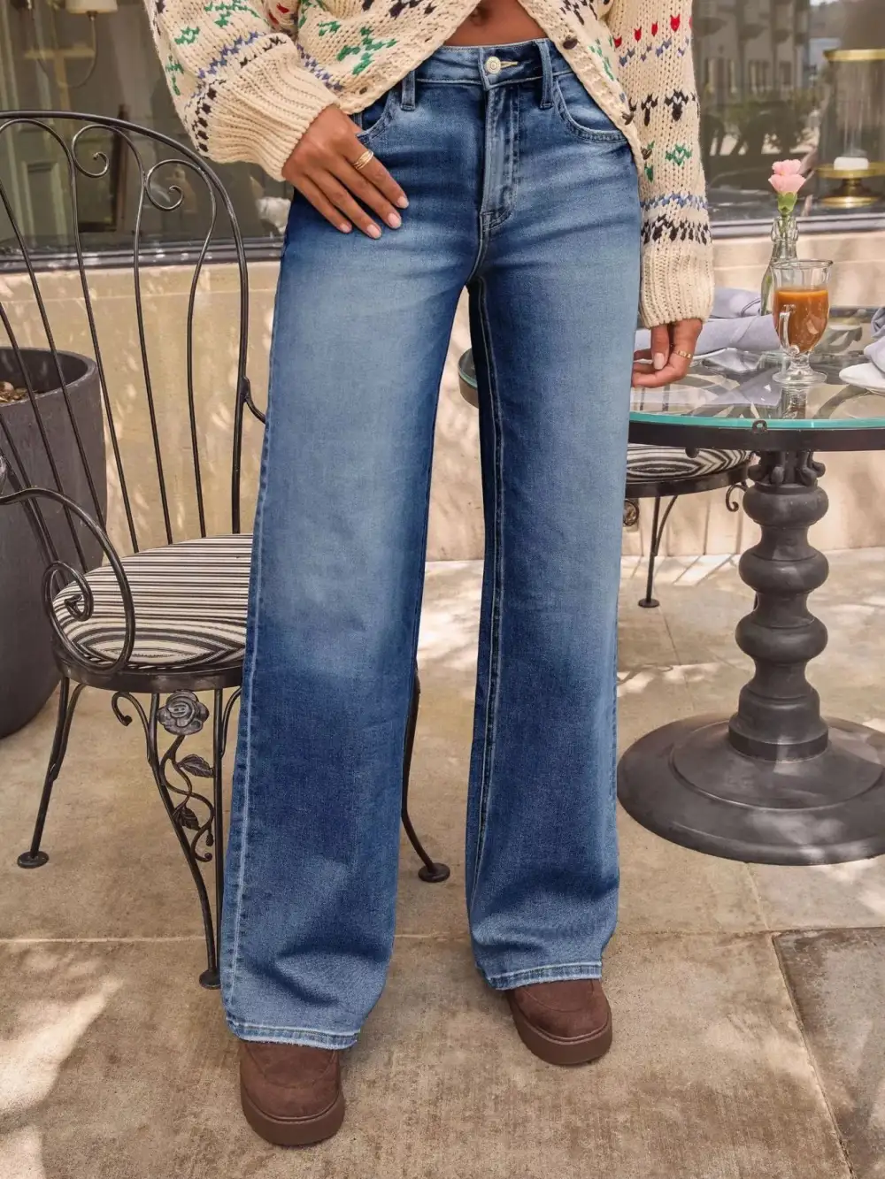 Washed Wide Leg Jeans Denim Pants For Women