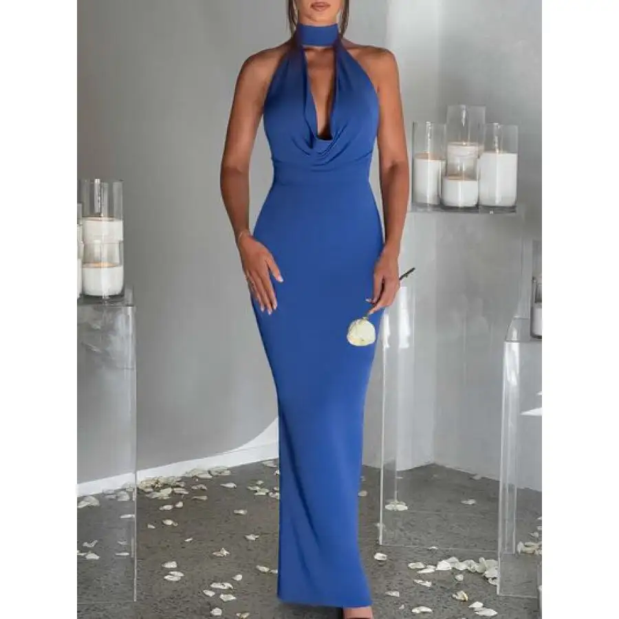 Backless Lace Up Back Sleeveless Maxi Dress