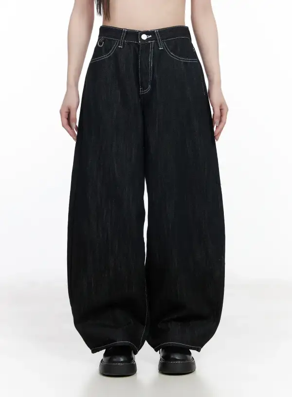 Wide-Fit Stitched Wide Leg Jeans