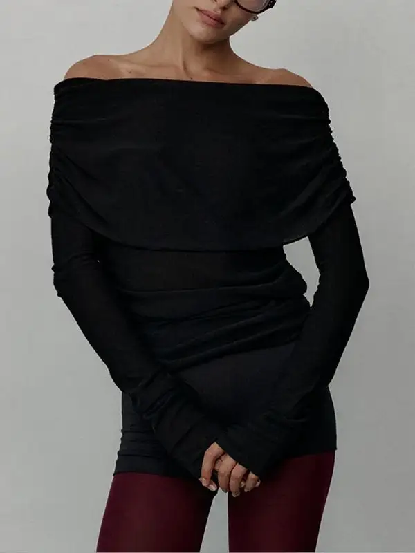 Off Shoulder Long Sleeve Relaxed Fit Pullover Sweater