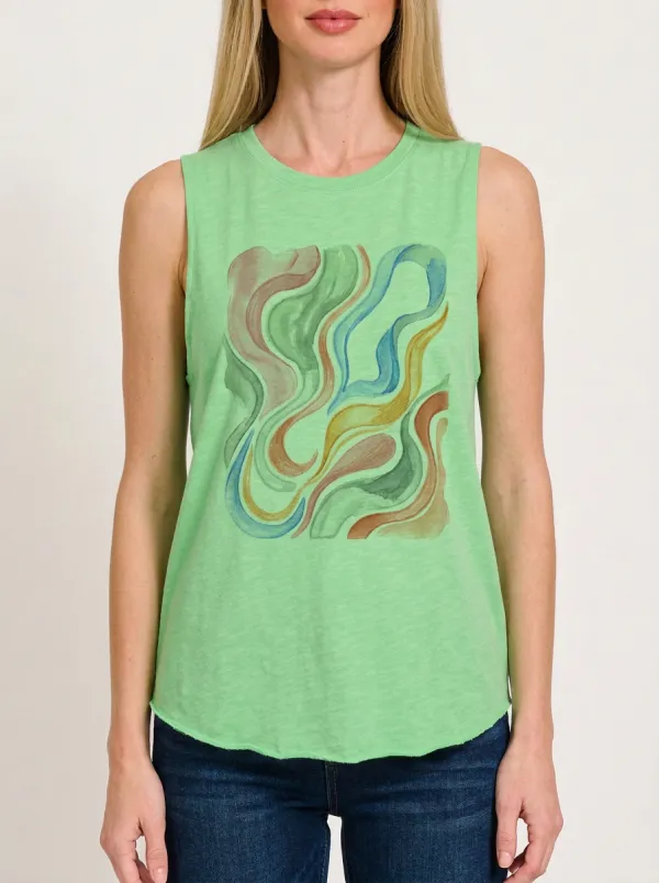Women's Abstract Art Colorful Wavy Lines Printed Muscle Tank Top