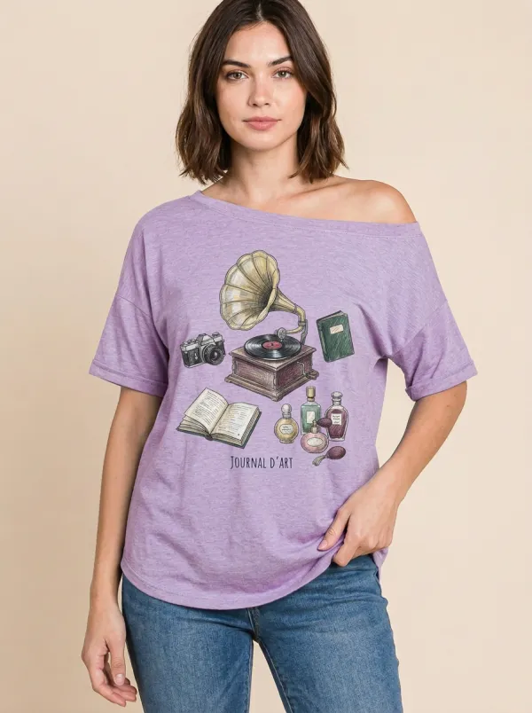 Women's Vintage Journal D'art Gramophone Graphic T-Shirt