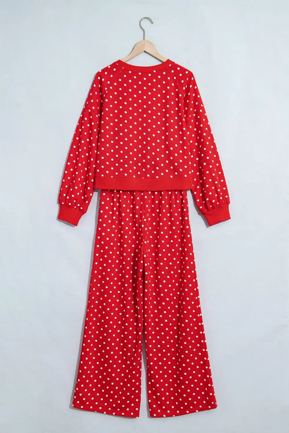 Women's Polka Dot Drawstring Wide Leg Long Sleeve Top Pant Set