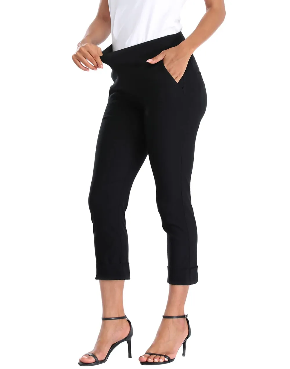 Women's Pull-On Capri Pants Stretch Straight Leg Trouser