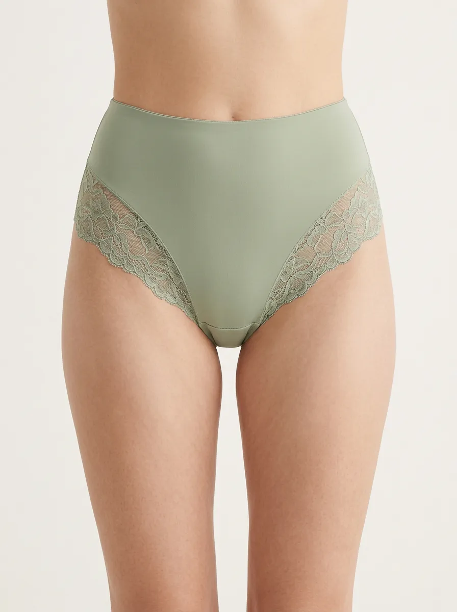 Understated High-Waisted Floral-Lace Lace-Trimmed Panties