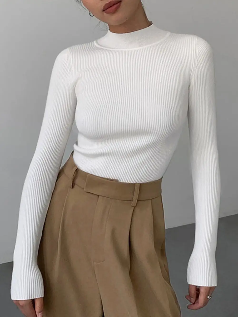 Ribbed High Neck Sweater