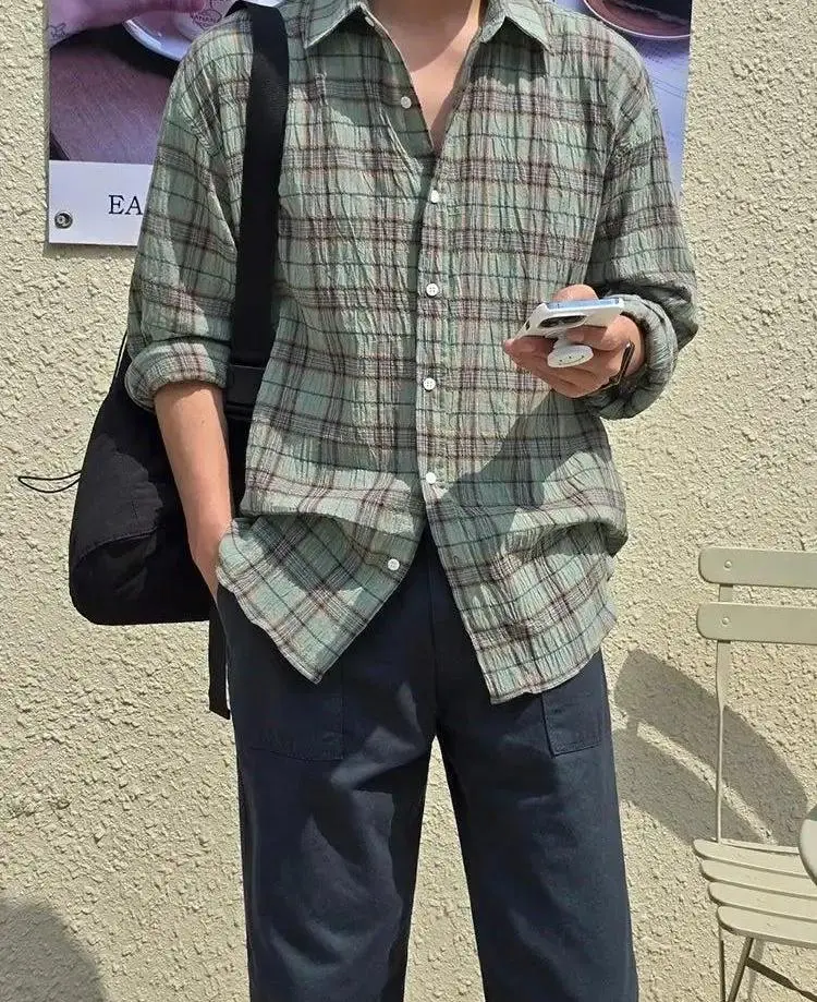 Casual Textured Check Long Sleeve Shirt