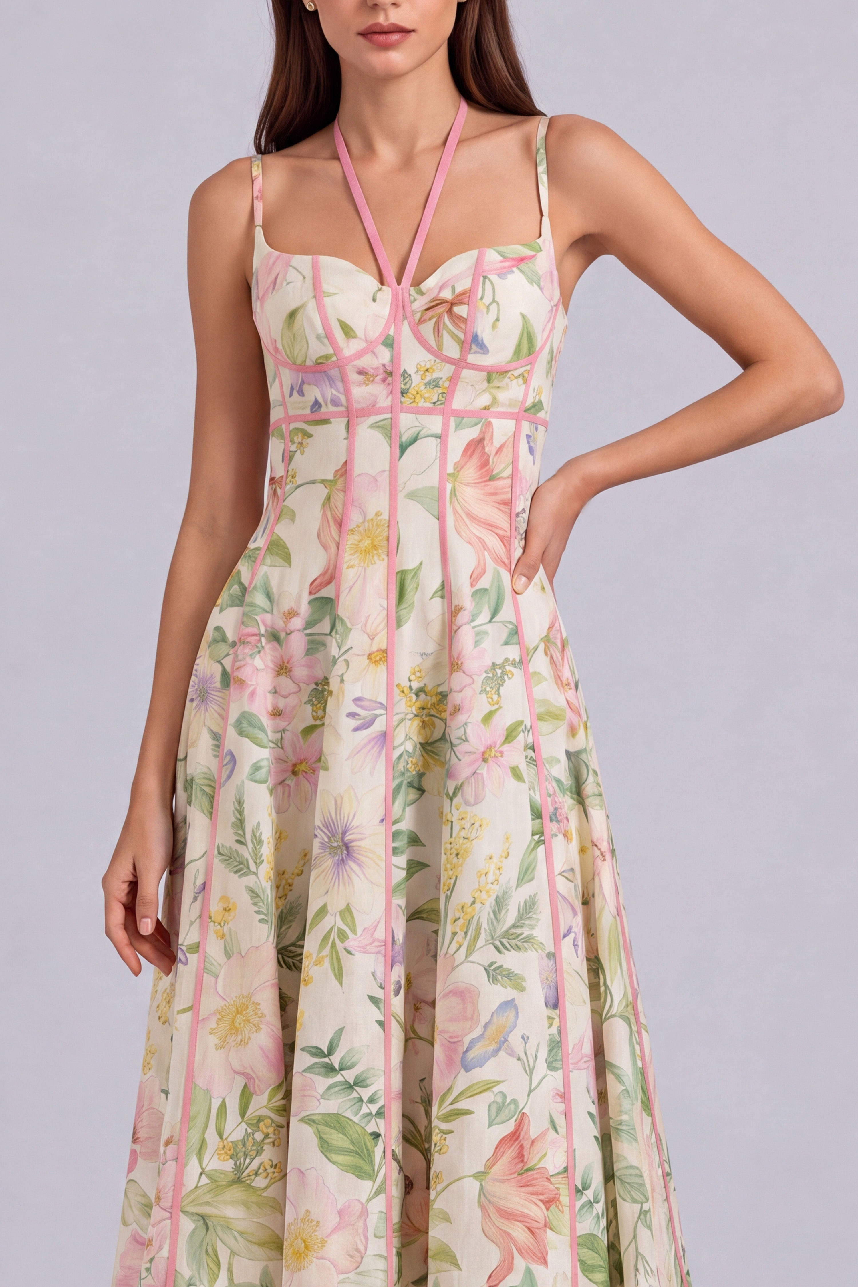 Modern Halter Neck Floral Midi Dress