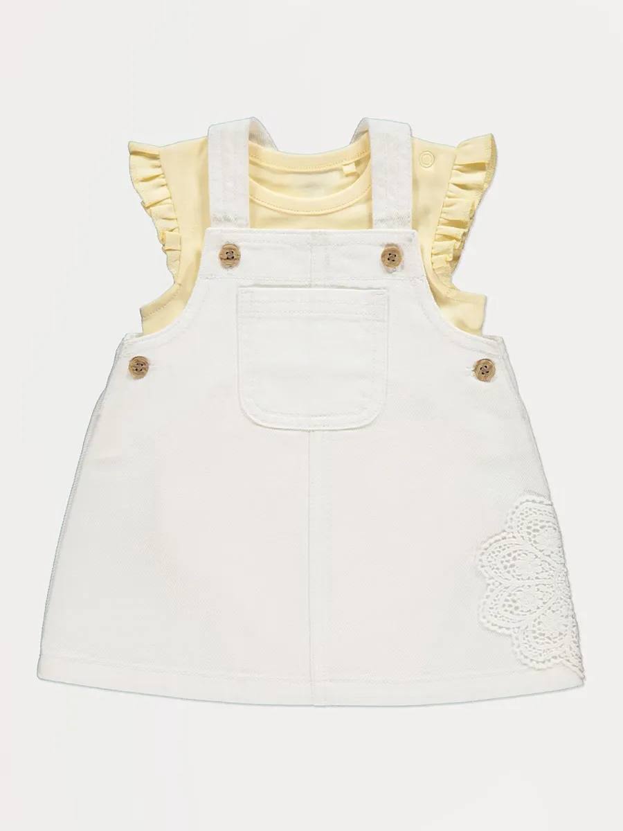 White Flower Pinafore Dress and Frill Bodysuit Outfit