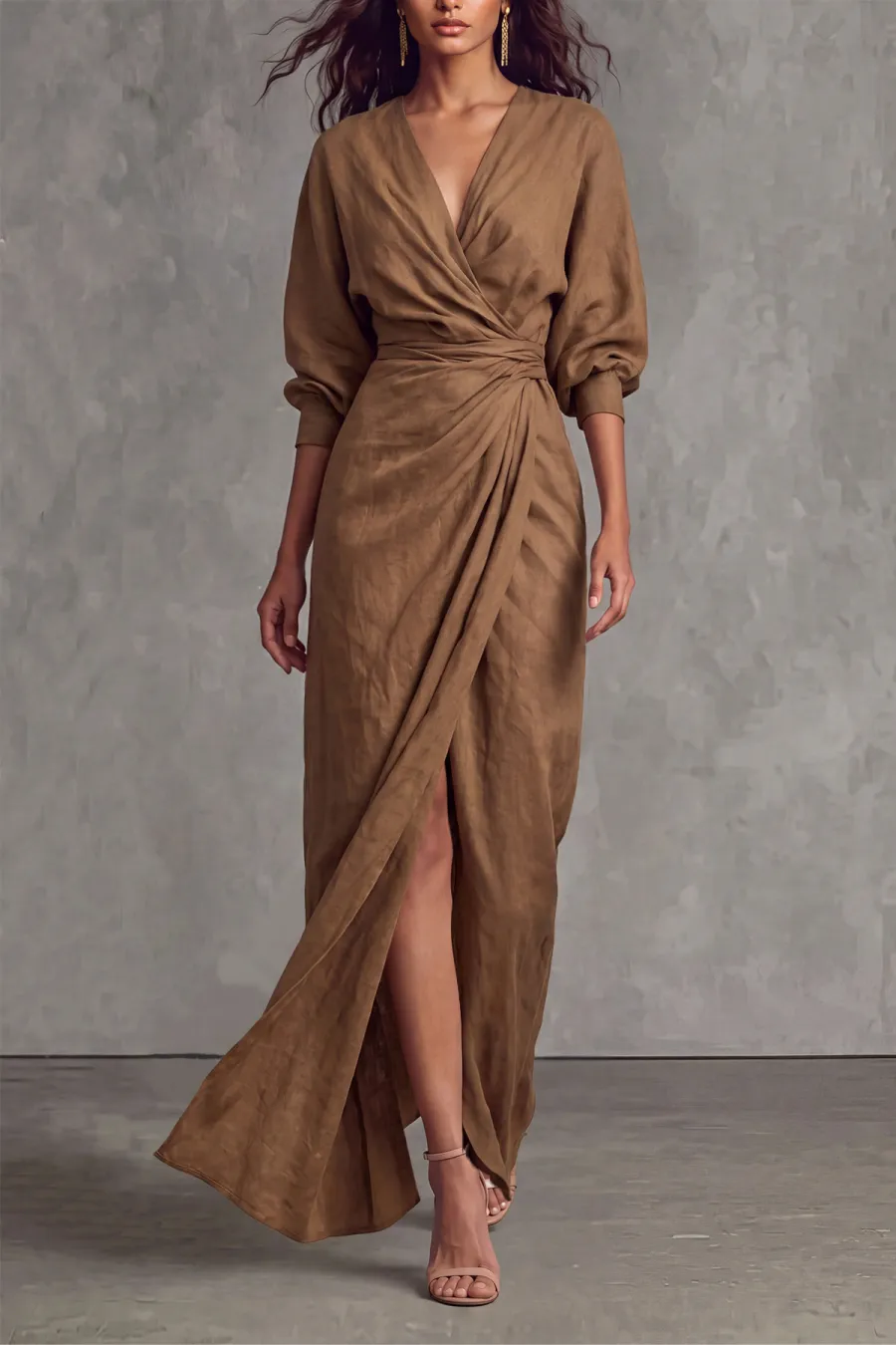 Classic Plunge Neck Slit Maxi Dress