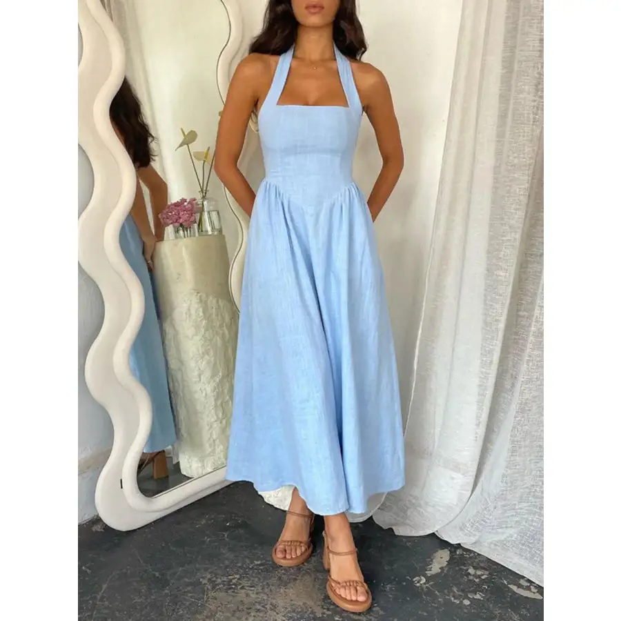 Ruched Halter Neck Midi Dress