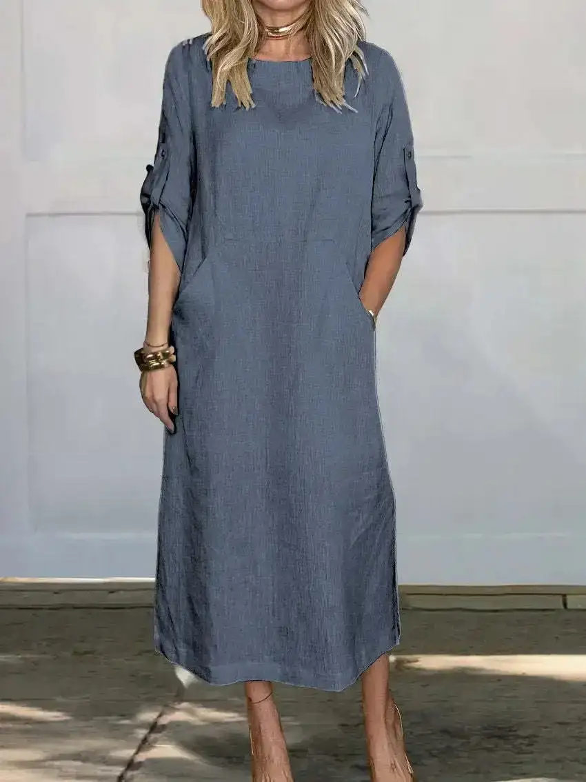  Breezy Loose Fit Pocket Midi Dress