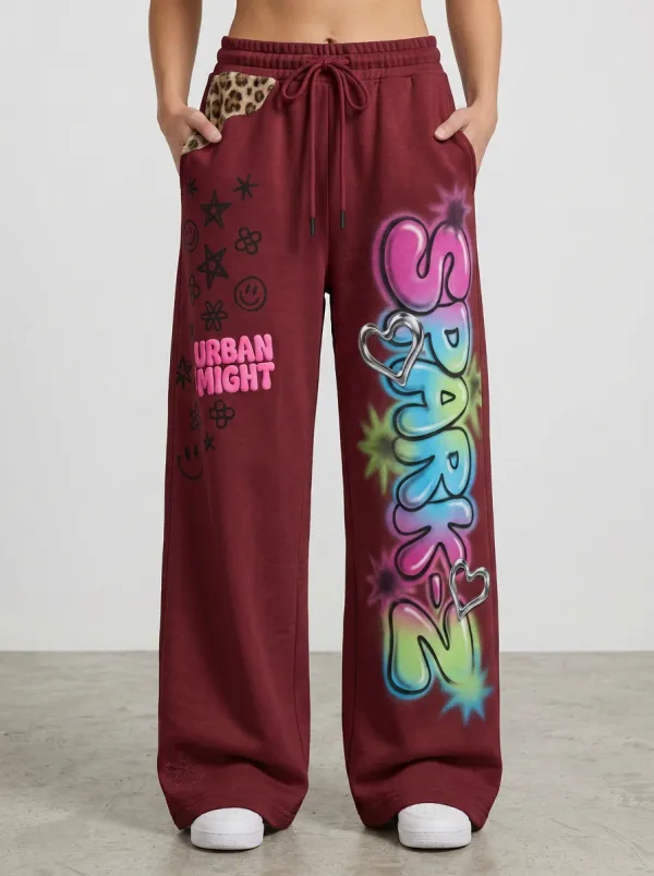 Women's Streetwear Graffiti Heart Star Printed Jogger Pants