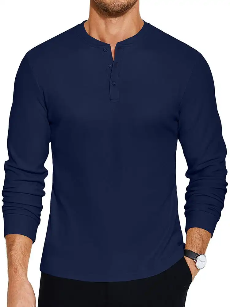 Ribbed Knit Henley T-Shirt