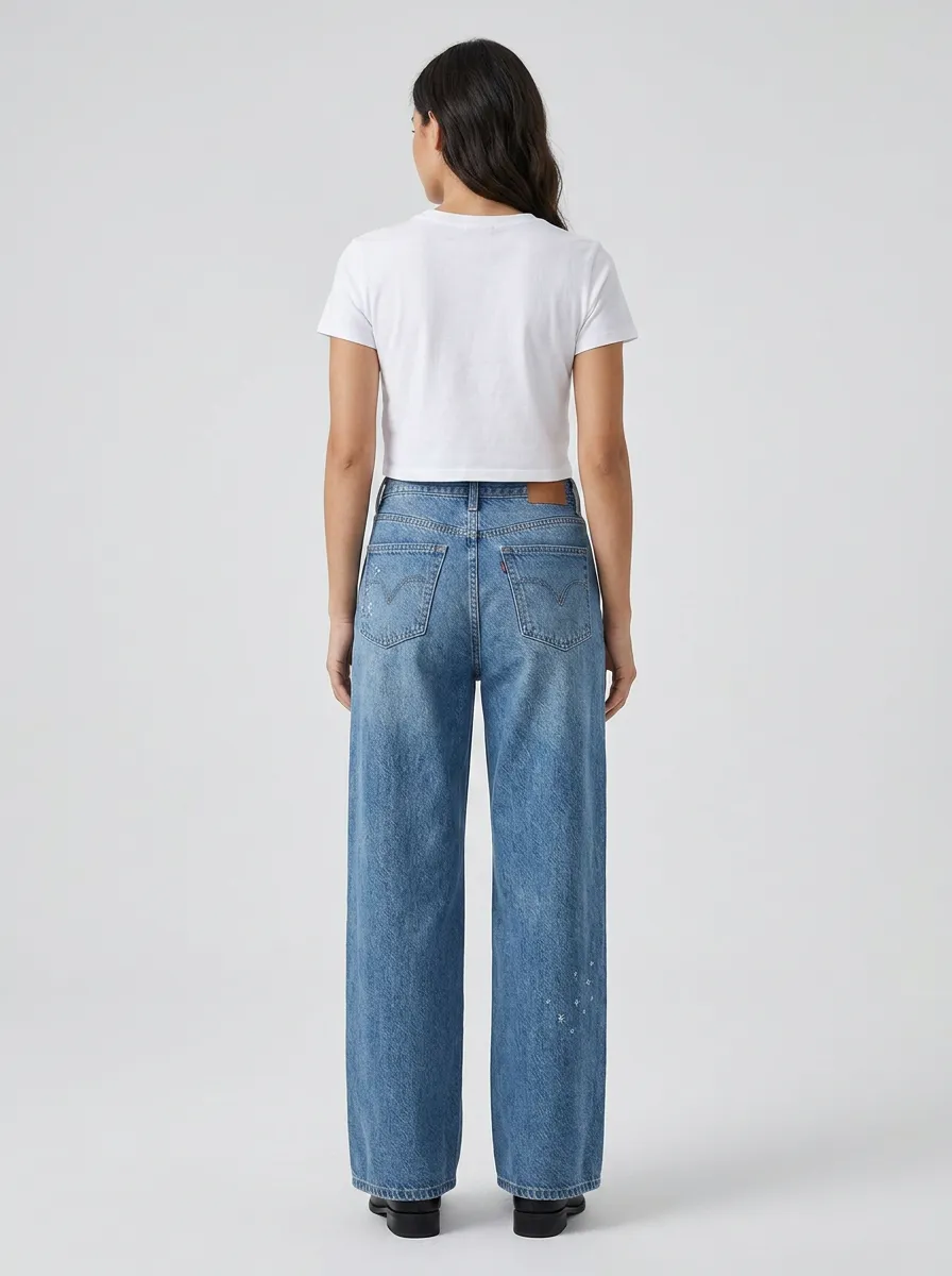 Women's Celestial Star Embroidered Wide Leg Jeans