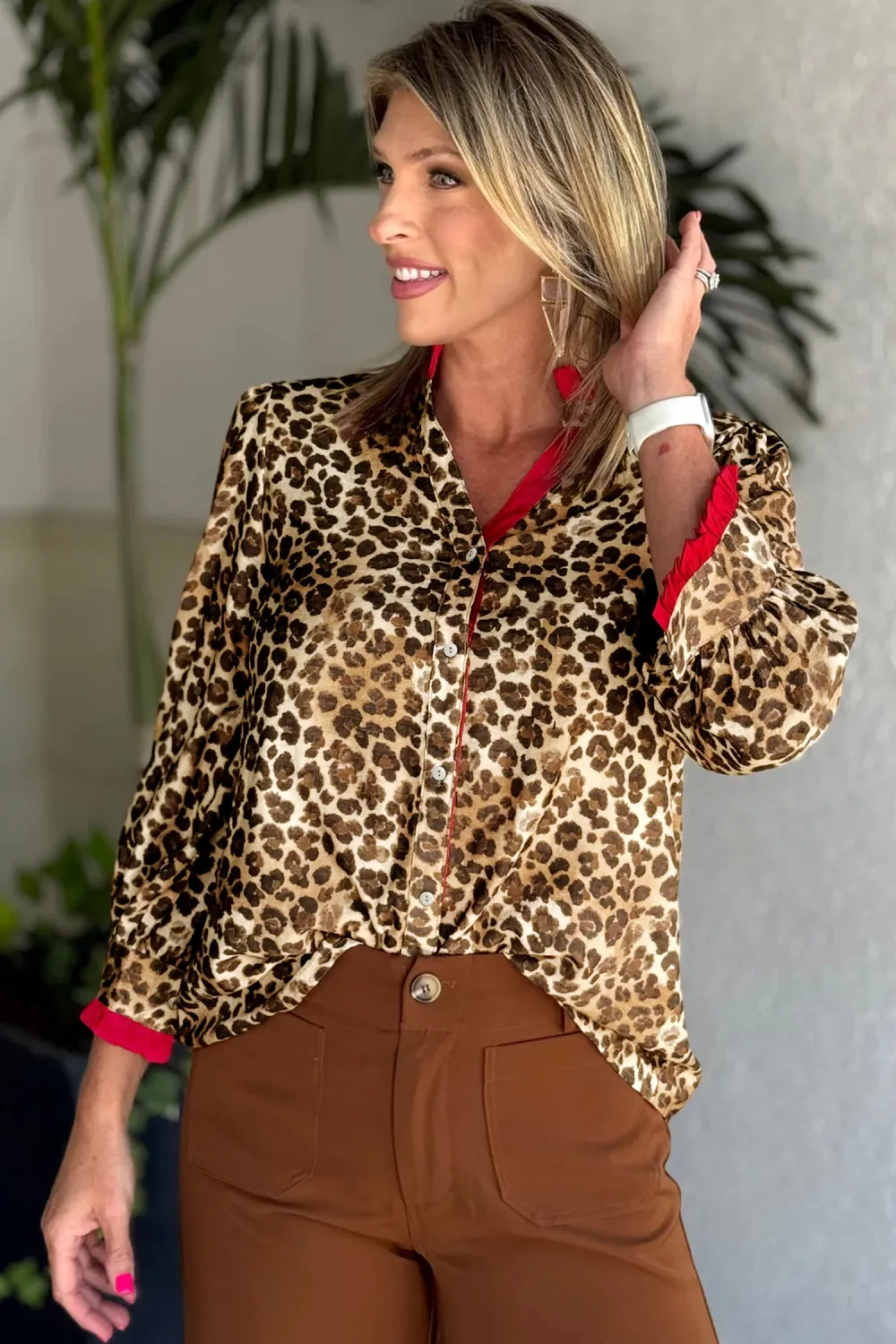Brown Fierce Leopard Allure Contrast Shirt