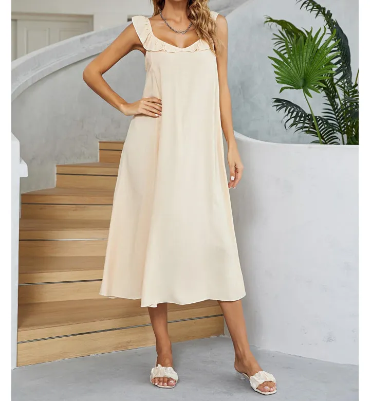 Ruffled V-Neck Midi Dress