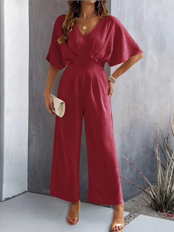 Short Sleeved Clean Wide Leg Jumpsuit Shorts