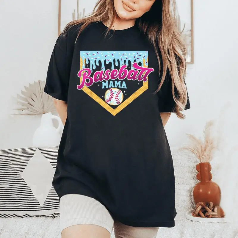Baseball Mama Home Plate Ice Cream Drip Baseball Mom Women's Oversized Comfort T-Shirt