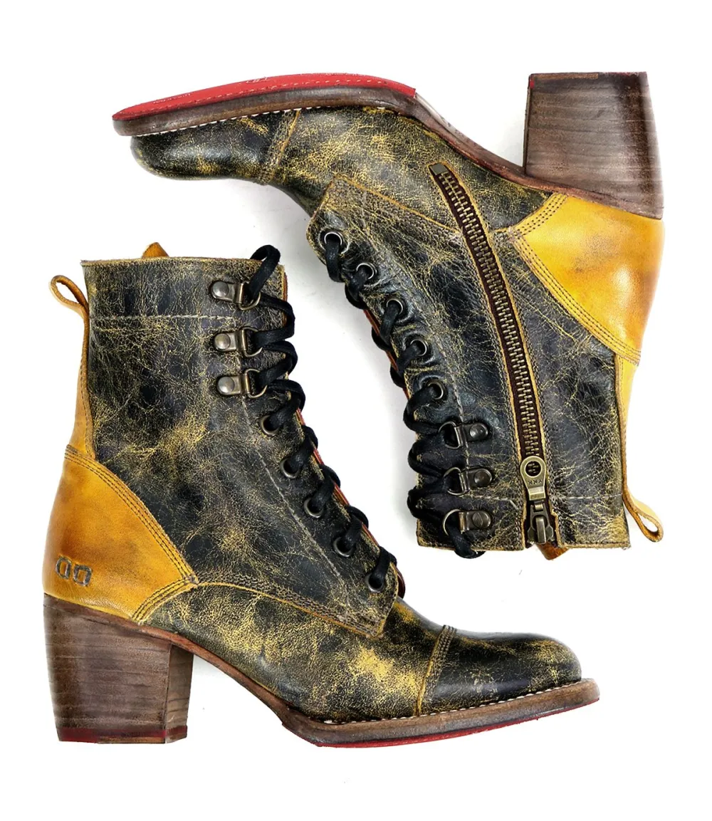 Cap-Toe Side-Zip Lace-Up Boots