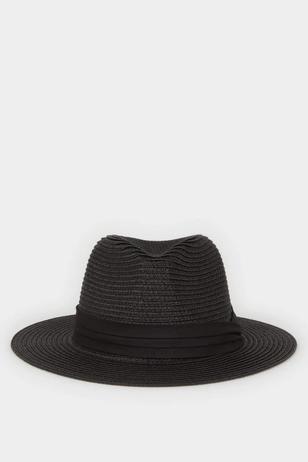 Ladies' Black Strappy Straw Hat
