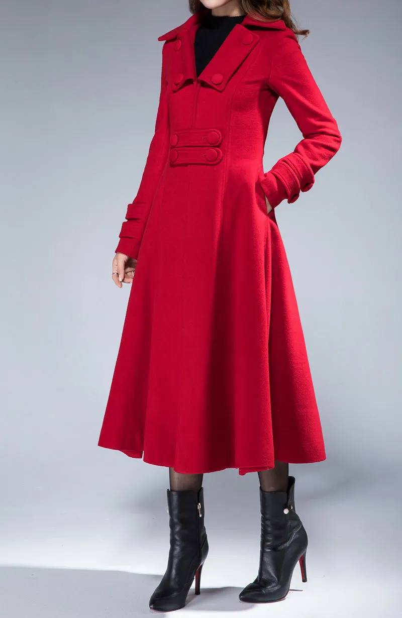 Wool Blend A Line Lapel Collar Midi Coat